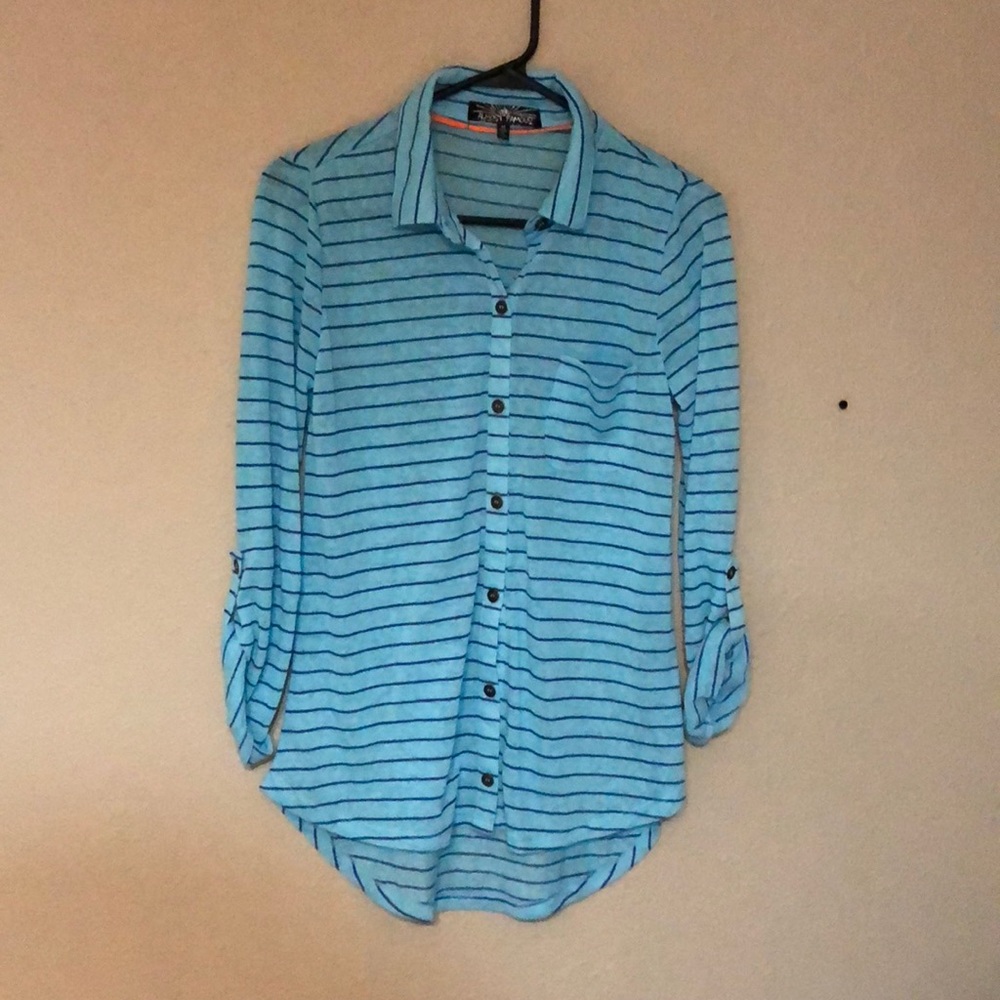 Light blue and navy striped button up shirt